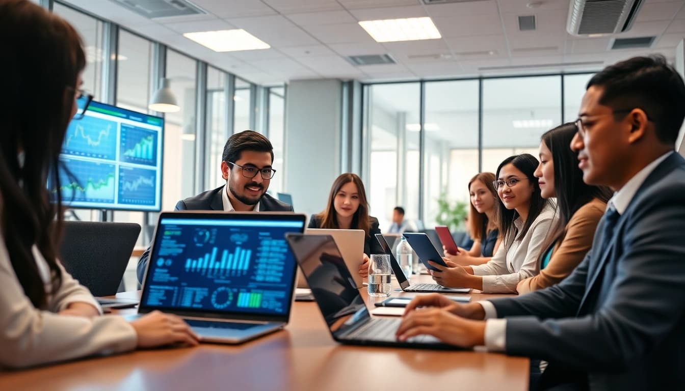快连官网 showcasing modern professionals enjoying seamless internet connectivity in an innovative office space.