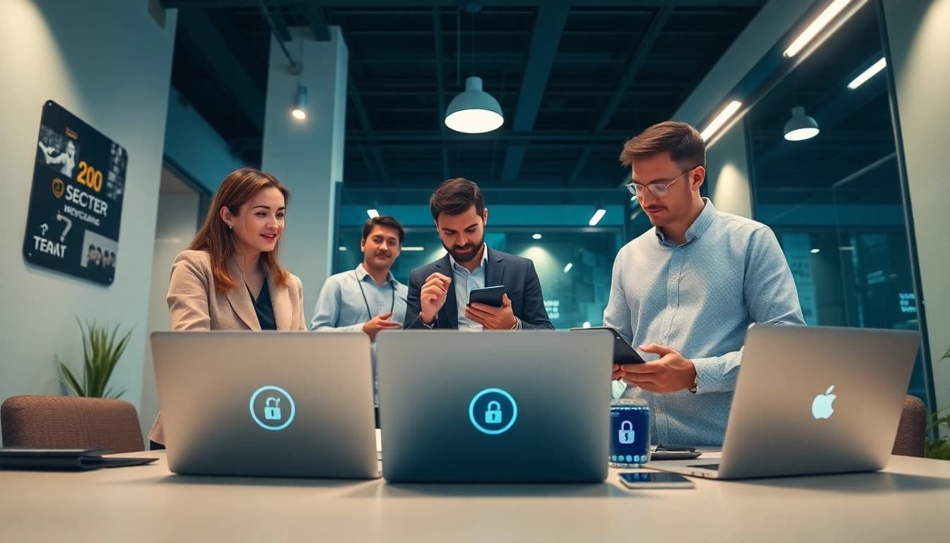 快连下载 application interface in a modern workspace, showcasing professionals collaborating on network acceleration.