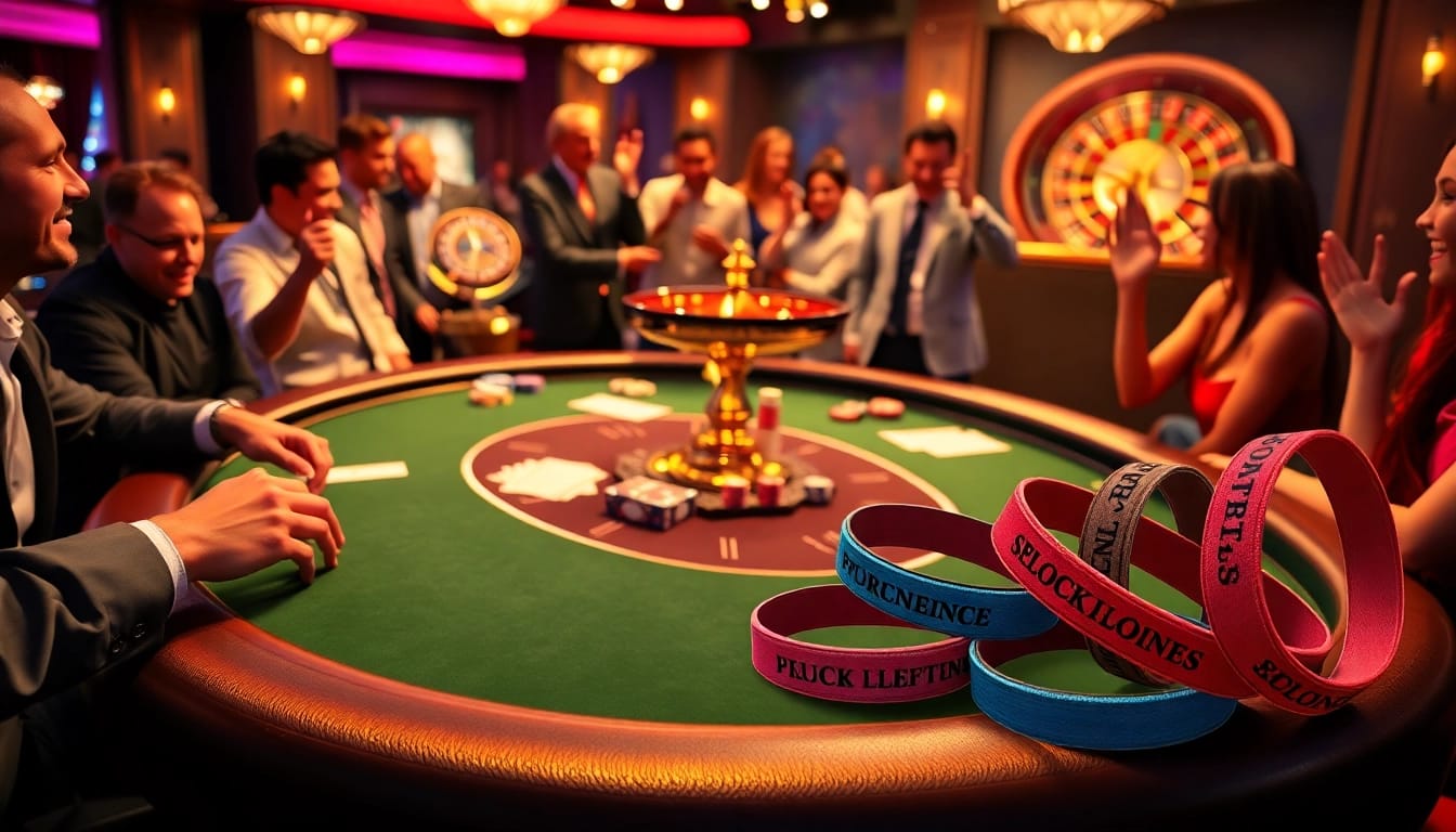 Customized fabric wristbands enhance the vibrant casino experience with excitement and personalization.
