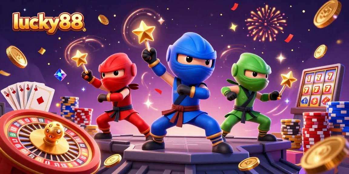 Experience thrilling gameplay with lucky88 as ninja chameleons showcase their martial arts amidst casino elements.