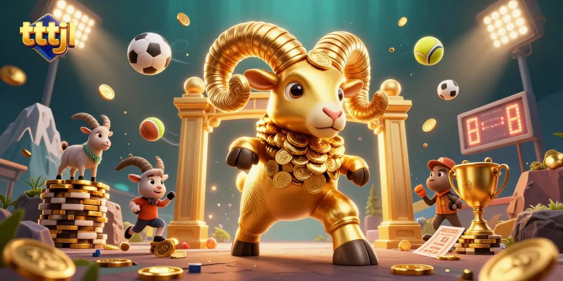 Bet on victory as the golden ram charges through a dazzling 3D sports-themed realm with tttjl.