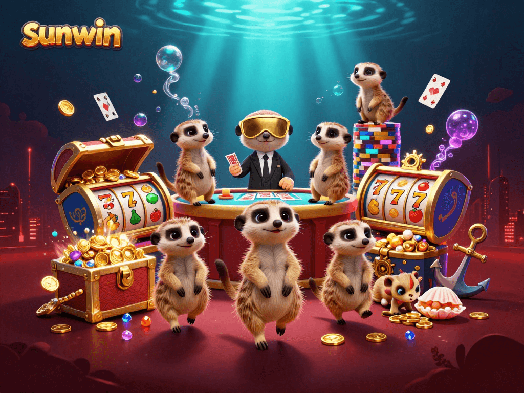 sunwin's exciting casino meerkat adventure with lively slot reels and glowing treasures
