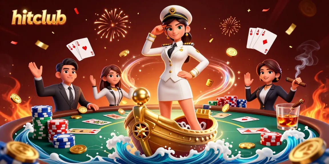 Experience thrilling gameplay at hitclub with a dynamic scene of poker elements and celebration.