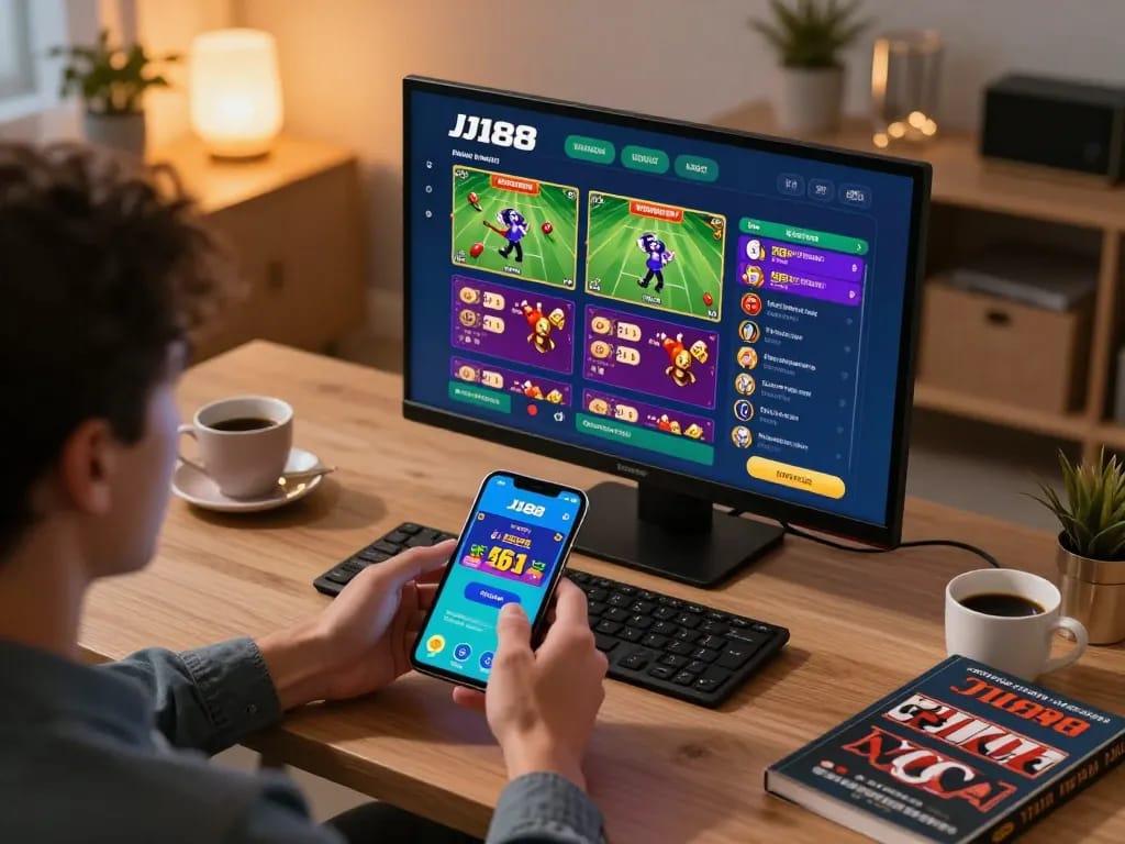 Person enjoying online gaming on J188 app with live betting options in cozy home setting.