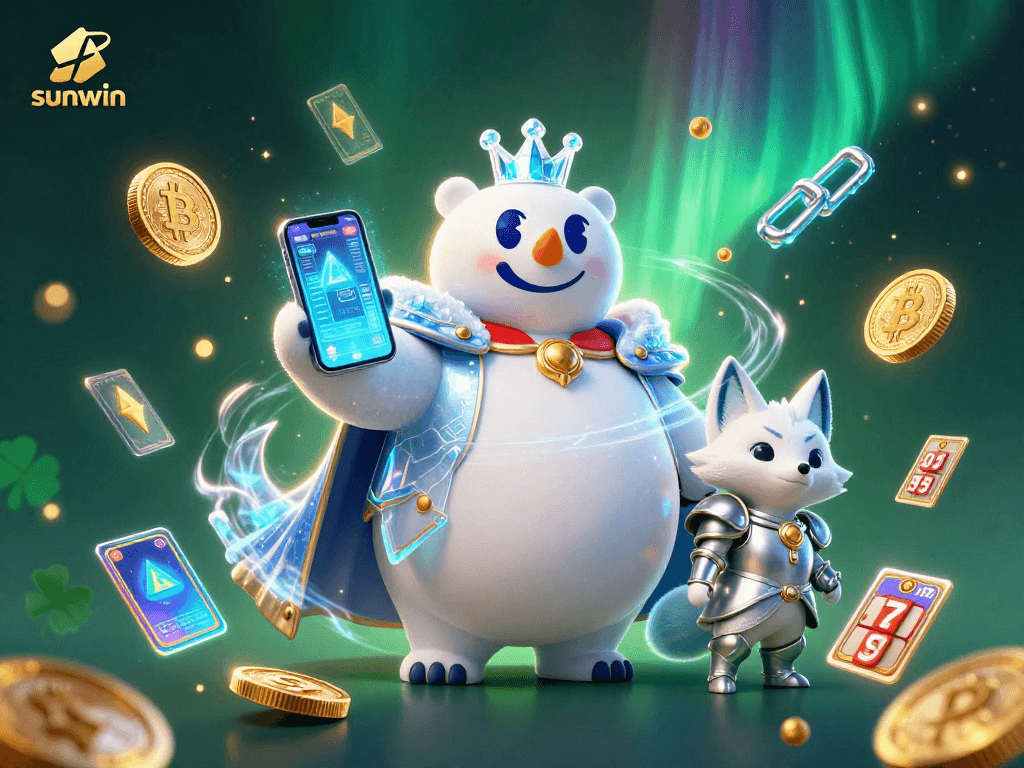 Experience wins at sunwin with vibrant slot games featuring polar bear royalty and crypto elements.