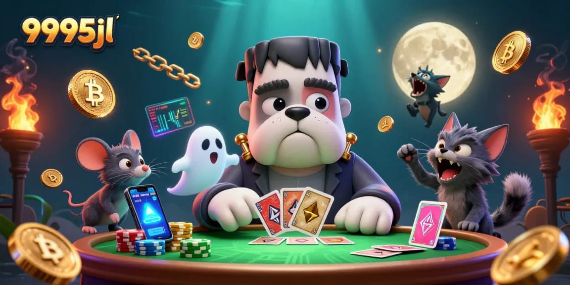 Experience thrilling games with 9995jl as a cartoon bulldog dealer and ghost mouse at the table.