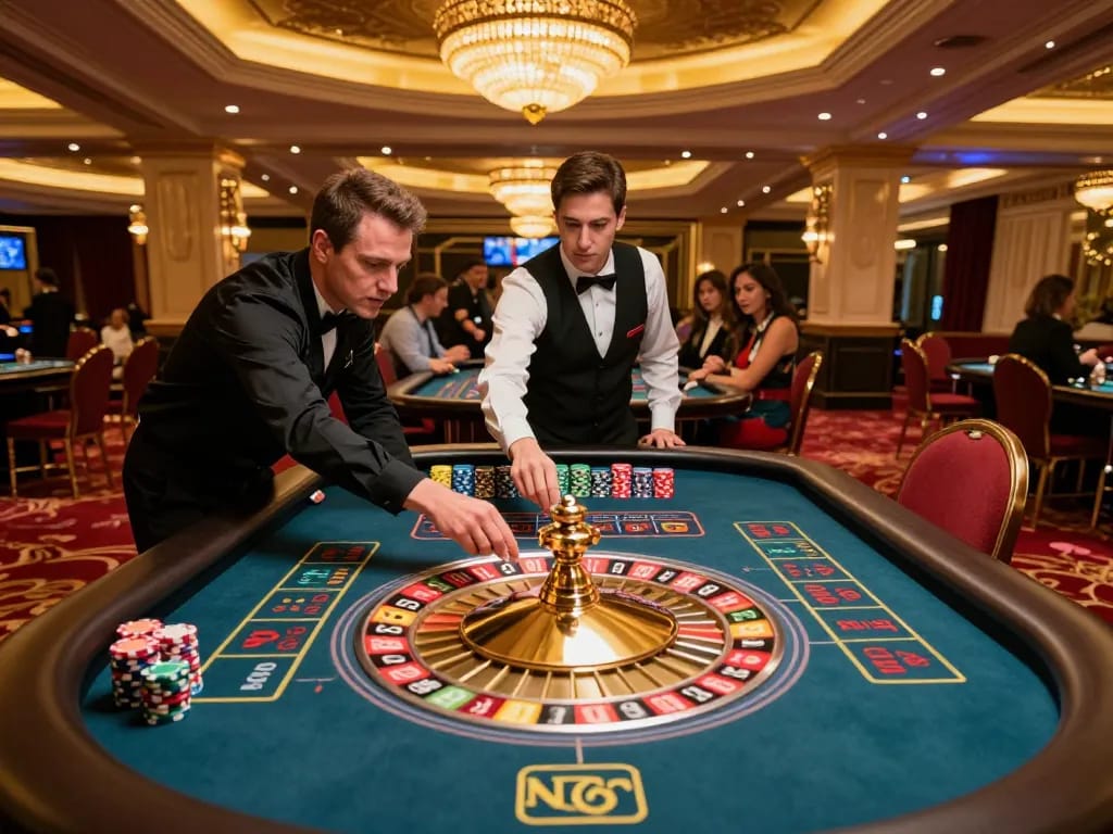 Player engaged in a high-stakes roulette game at a casino table, focused on the TR88 betting strategies.