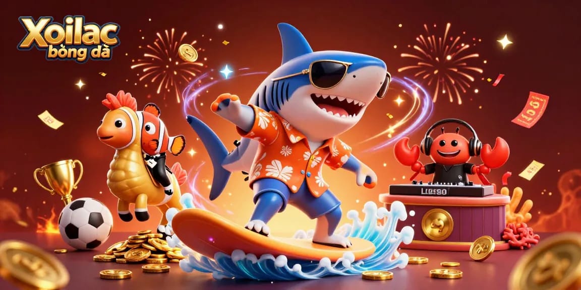 Xoilac bóng đá offers a vibrant sports betting experience with a dynamic scene of a shark championing the action.