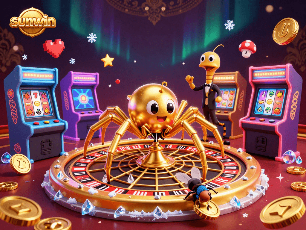 Betting at the roulette wheel with sunwin in a vibrant cartoon casino scene.