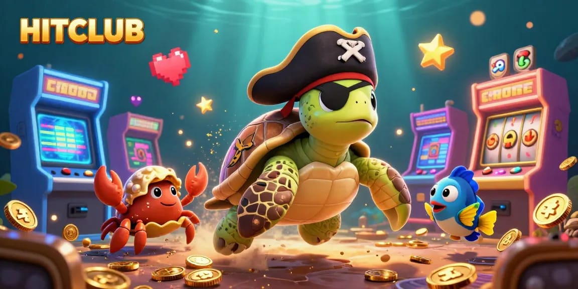 HITCLUB showcases an energetic underwater scene with pirate-themed characters and classic gambling elements.