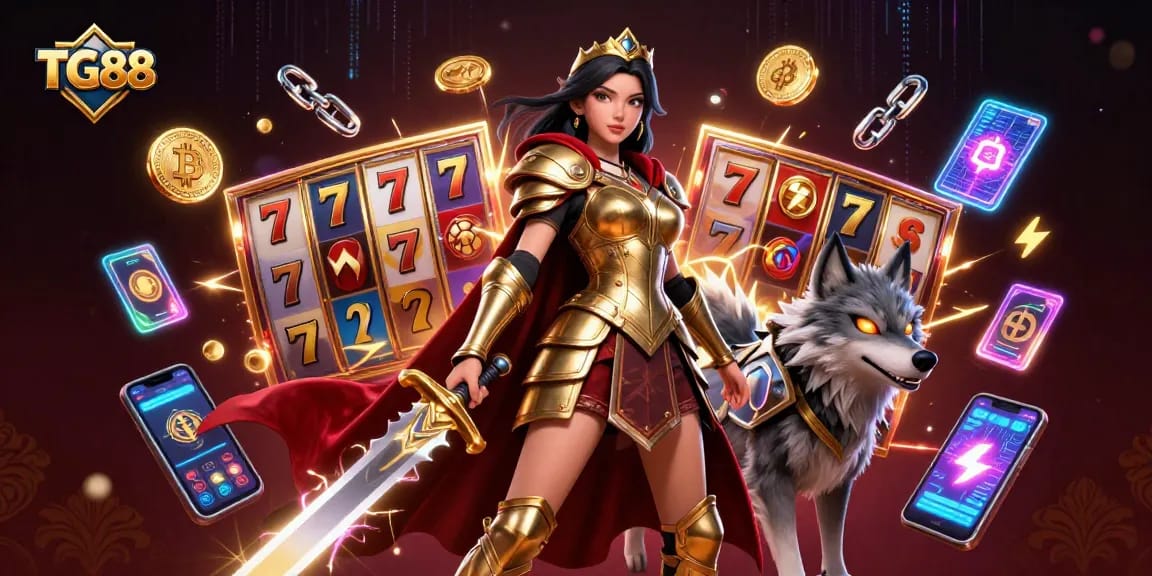 Engage with TG88's thrilling slot adventure featuring a warrior queen and blockchain elements.