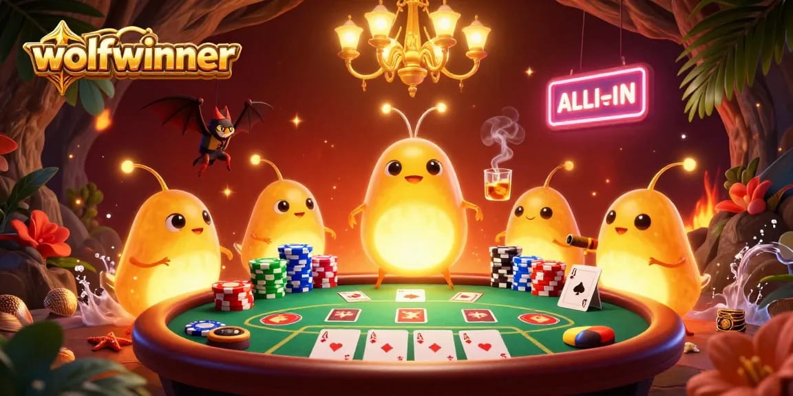 Experience thrilling poker action at wolfwinner casino with glowworms lighting up the table.