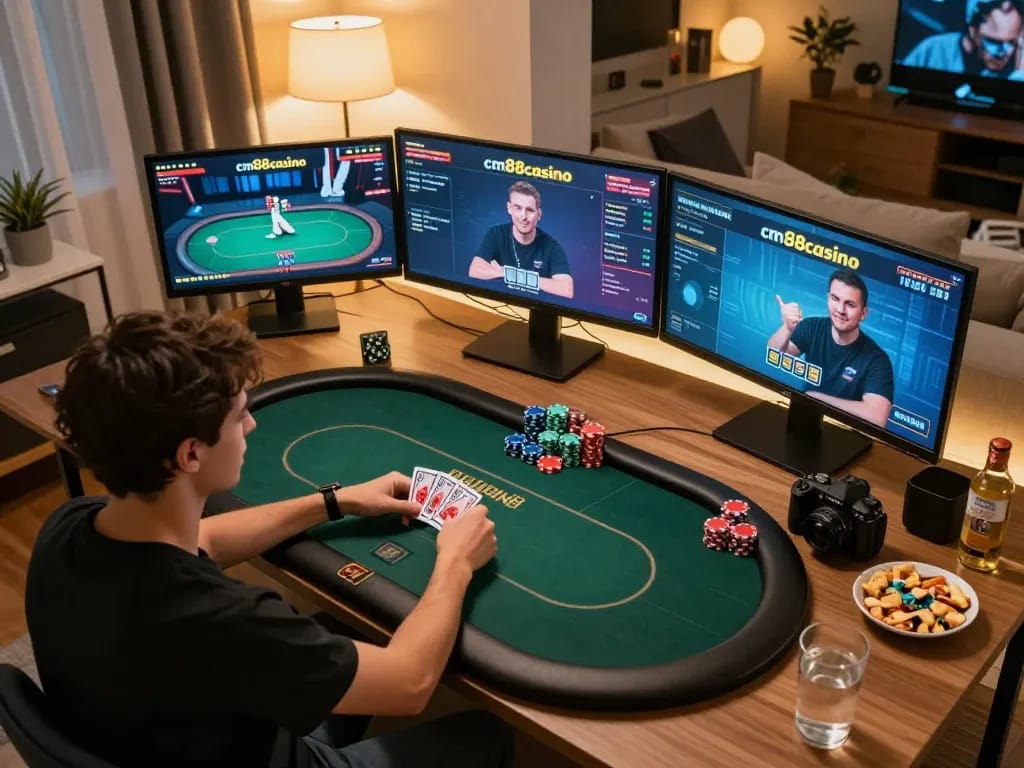 Engaging online poker game scene at cm88casino featuring organized gaming setup.