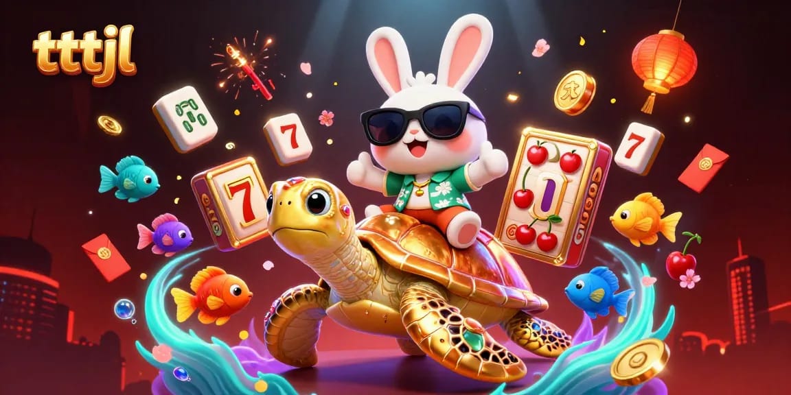tttjl engages players with a lively 3D casino scene featuring a lucky rabbit and golden turtle.