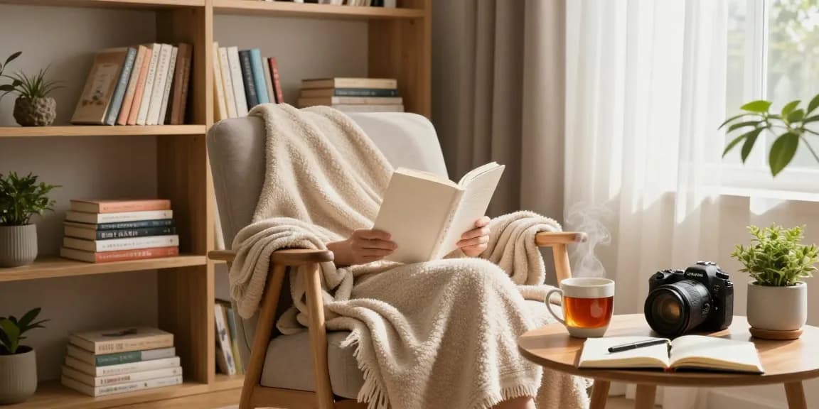 A serene reading nook promoting mental wellness and self-improvement with rokok 88 resources.