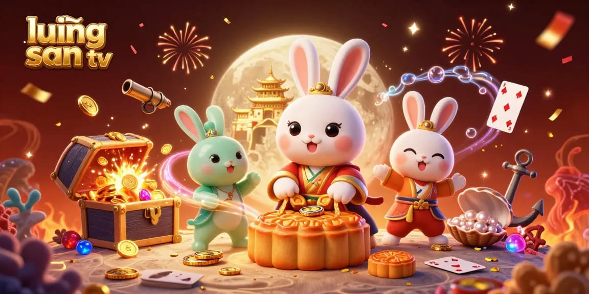 Experience the excitement of lương sơn tv with dynamic 3D characters surrounded by casino-themed elements and glowing treasures.