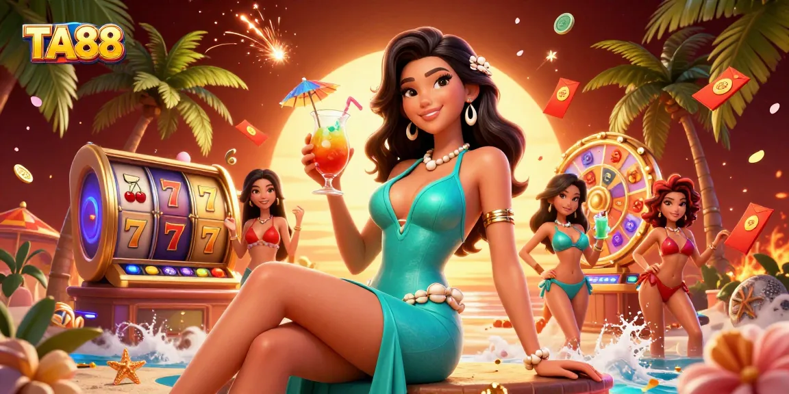Engage with TA88's vibrant casino experience, featuring slots and luck in a stunning illustration.
