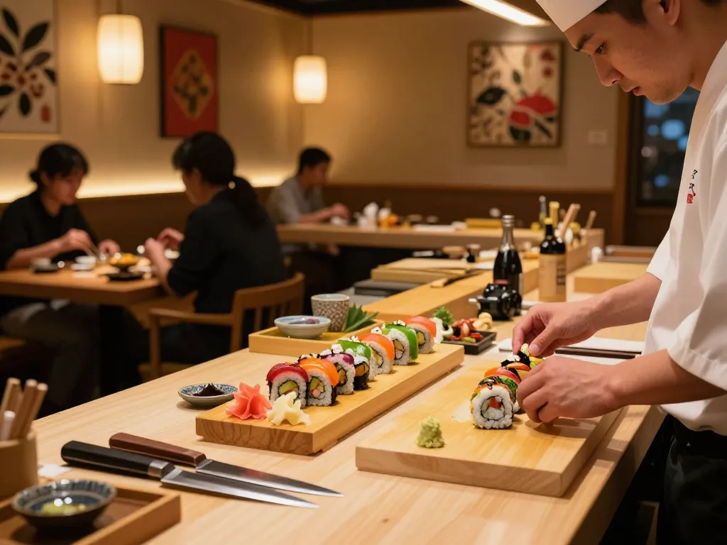 Delicious sushi dish being plated at RED88 Asian Bistro, showcasing vibrant colors and fresh ingredients.