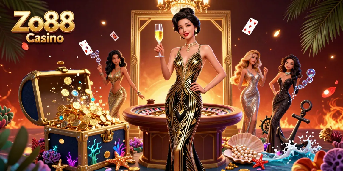 Experience the thrill of Zo88 Casino with a glamorous scene featuring an elegant woman at a vintage roulette table.