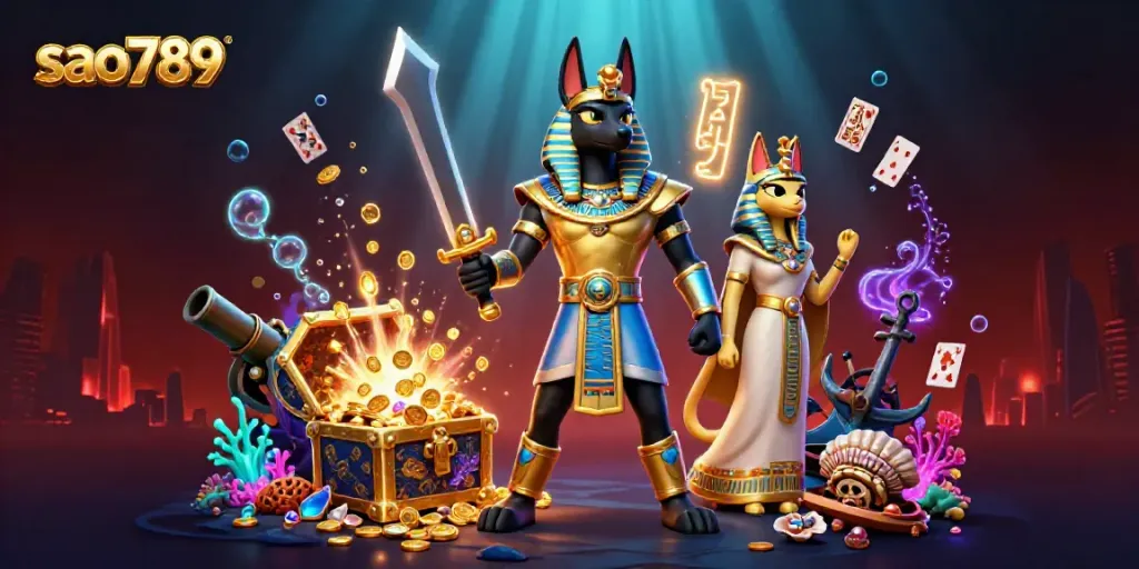 Engage with thrilling gaming opportunities at sao789 featuring Egyptian warrior Anubis and treasures.