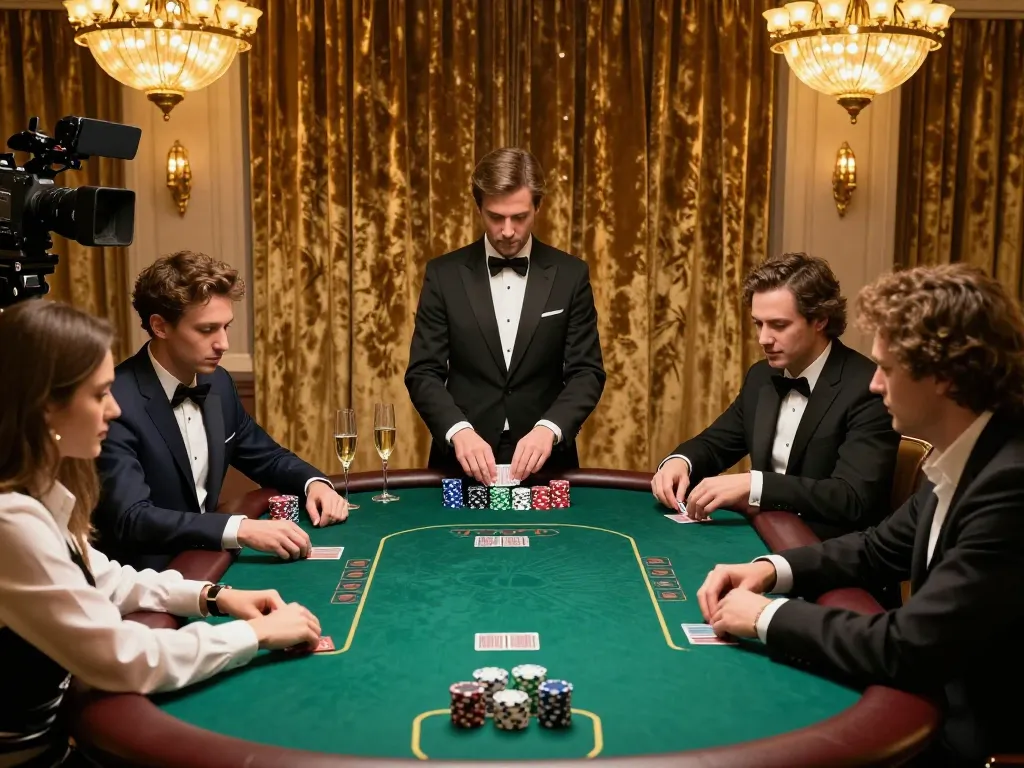 Experience strategy and excitement in a luxurious poker game at https://vb88.llc/ with well-dressed players.