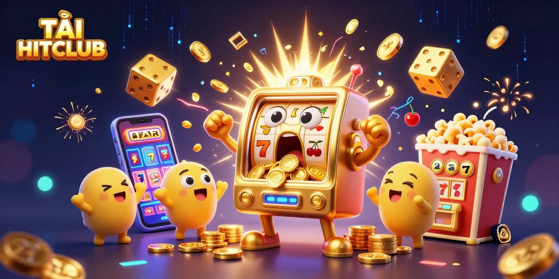 TẢI HITCLUB and hit jackpots with vibrant 3D slot machines exploding with prizes in colorful casino gaming scene.