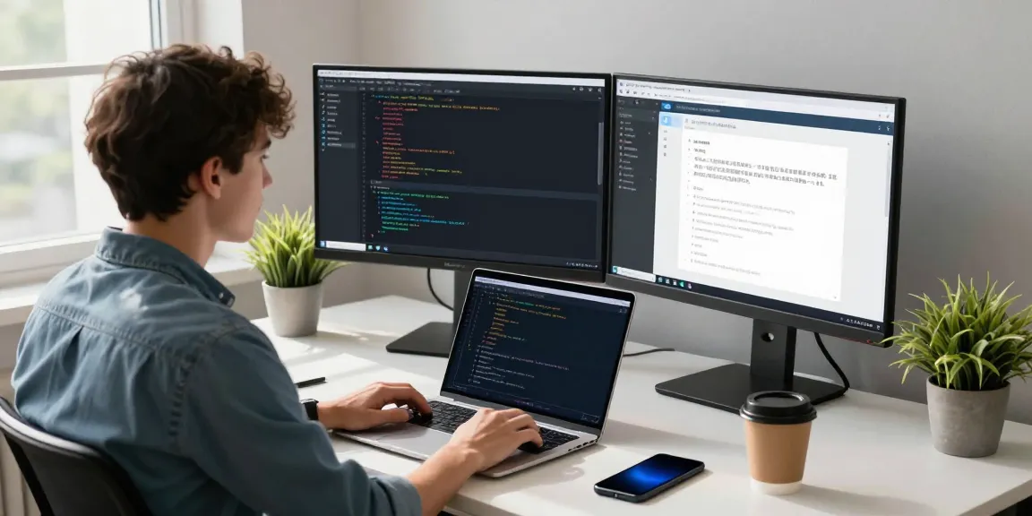 Developer adjusting Telegram Chinese settings at a modern workspace.