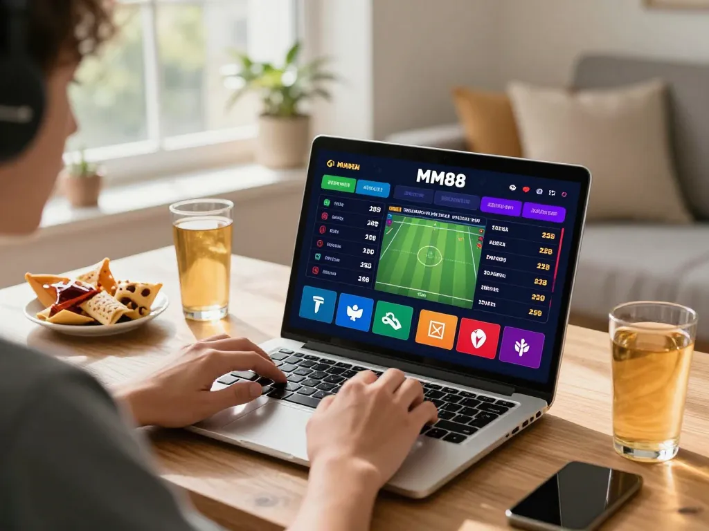 Experience sports betting excitement on MM88 with a gamer engaged at home.