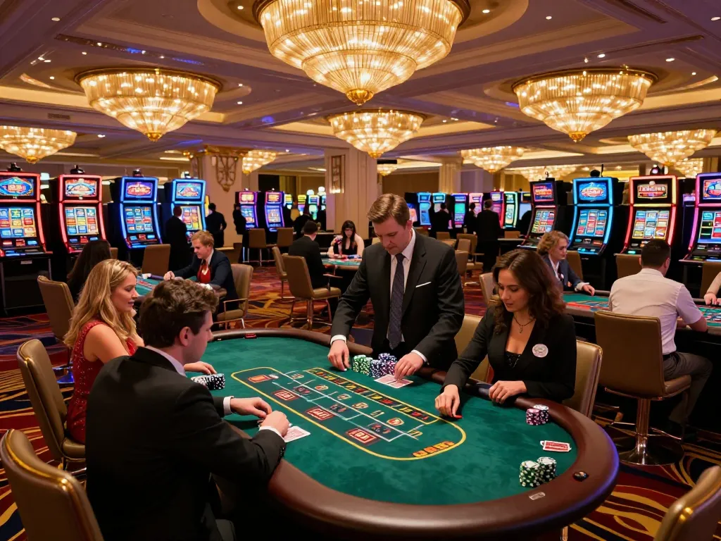 Experience the excitement of 98 WIN at a luxurious blackjack table in a vibrant Vegas casino.