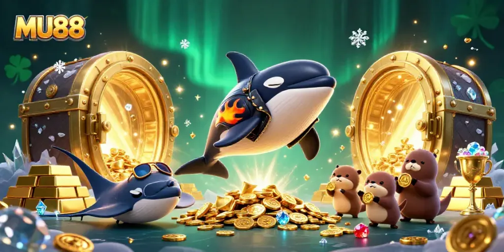 Join the excitement at MU88 with our whimsical 3D scene filled with treasure and fun!