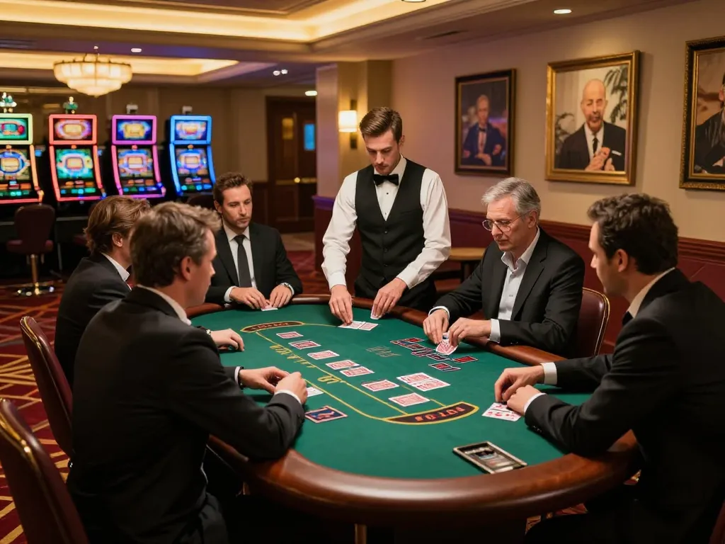 Players strategizing at a blackjack table in a luxurious casino, showcasing the thrill of https://hd88.london/ gameplay.