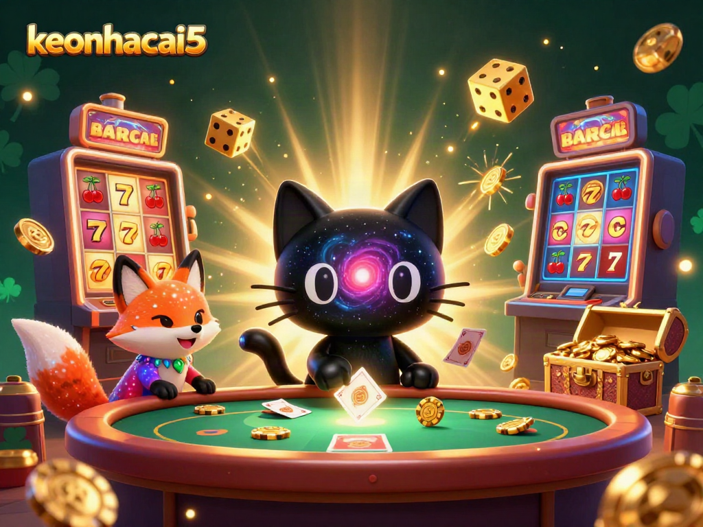 Experience keonhacai5 with a black hole cat at a vibrant casino table pulling in golden chips.