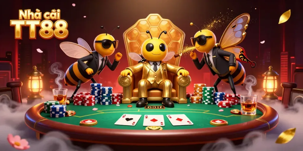 Engage in thrilling games at Nhà cái TT88 through vivid poker scenes and characters, showcasing excitement.