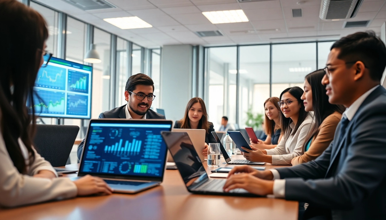 快连官网 showcasing modern professionals enjoying seamless internet connectivity in an innovative office space.