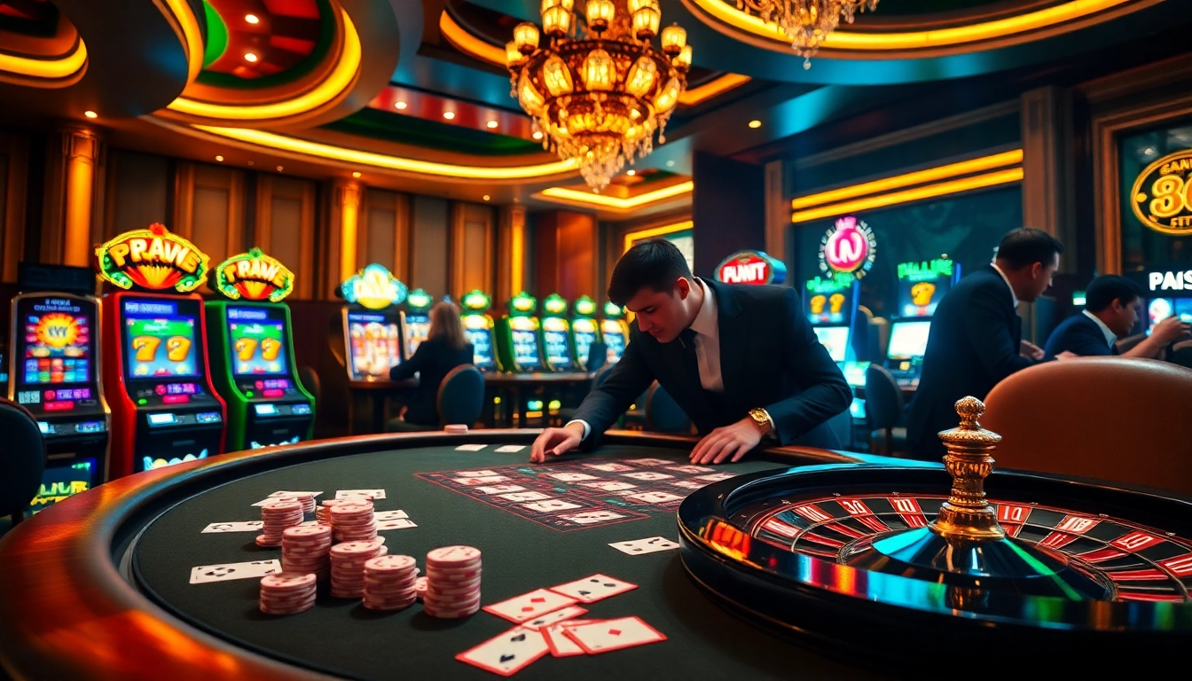 Engage in high-stakes poker action at 8 XX casino with luxury gaming tables and vibrant slot machines.