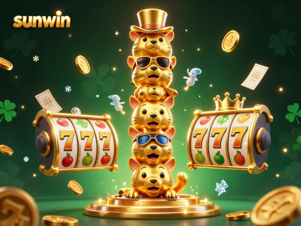 Spin to win big with sunwin in an exciting slot machine casino scene filled with golden coins.