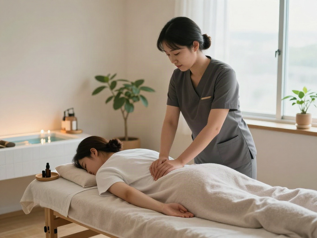Relaxing 의정부출장 massage therapy session in a tranquil studio.
