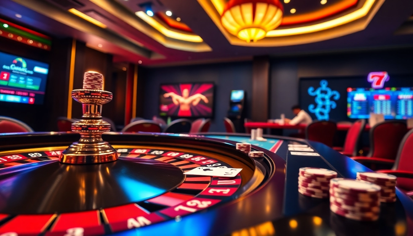 Experience the excitement of CM88 with vibrant casino elements, poker tables, and roulette wheels.