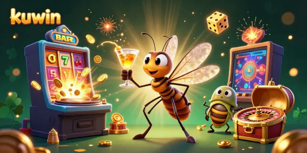 Experience the excitement of kuwin with a unique casino scene featuring animated characters and jackpot elements.