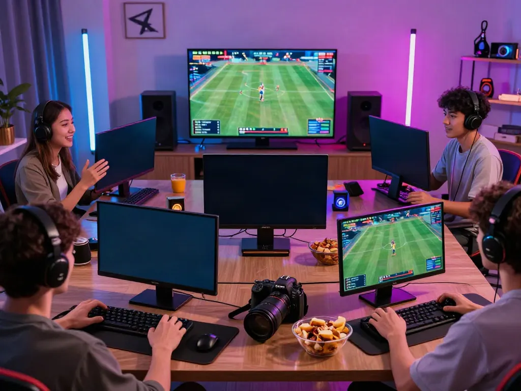 Dynamic gaming experience with friends enjoying sports betting and live matches at home on GEM88.