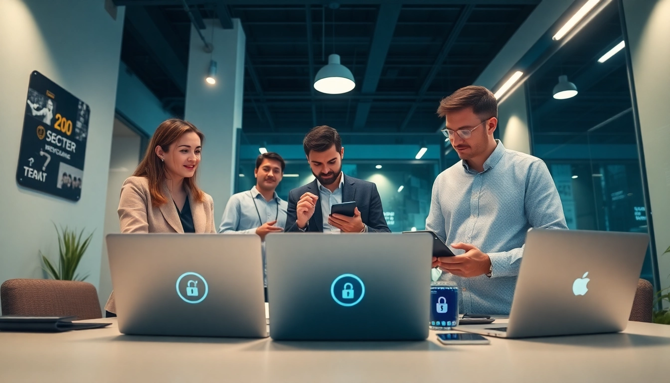 快连下载 application interface in a modern workspace, showcasing professionals collaborating on network acceleration.
