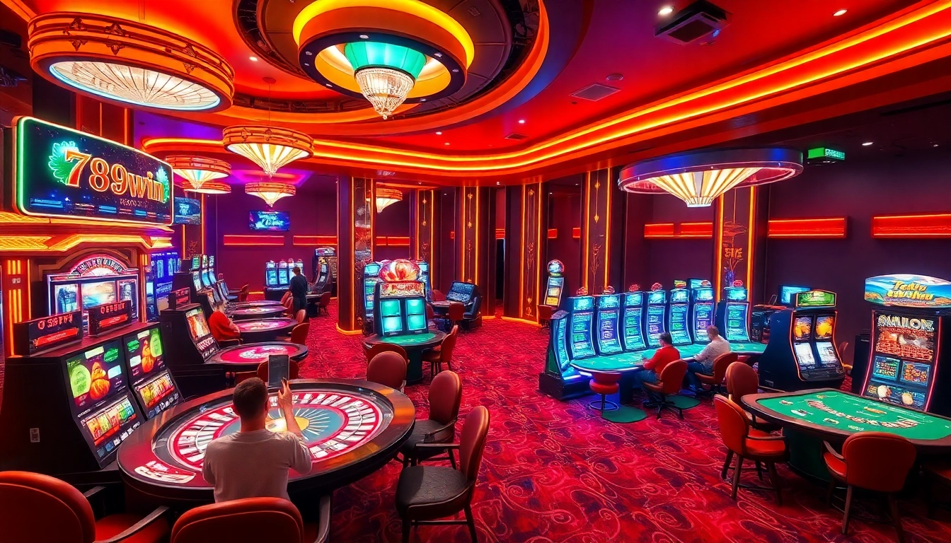 Gamblers enjoying diverse gaming experiences with 789win in a vibrant casino setting.