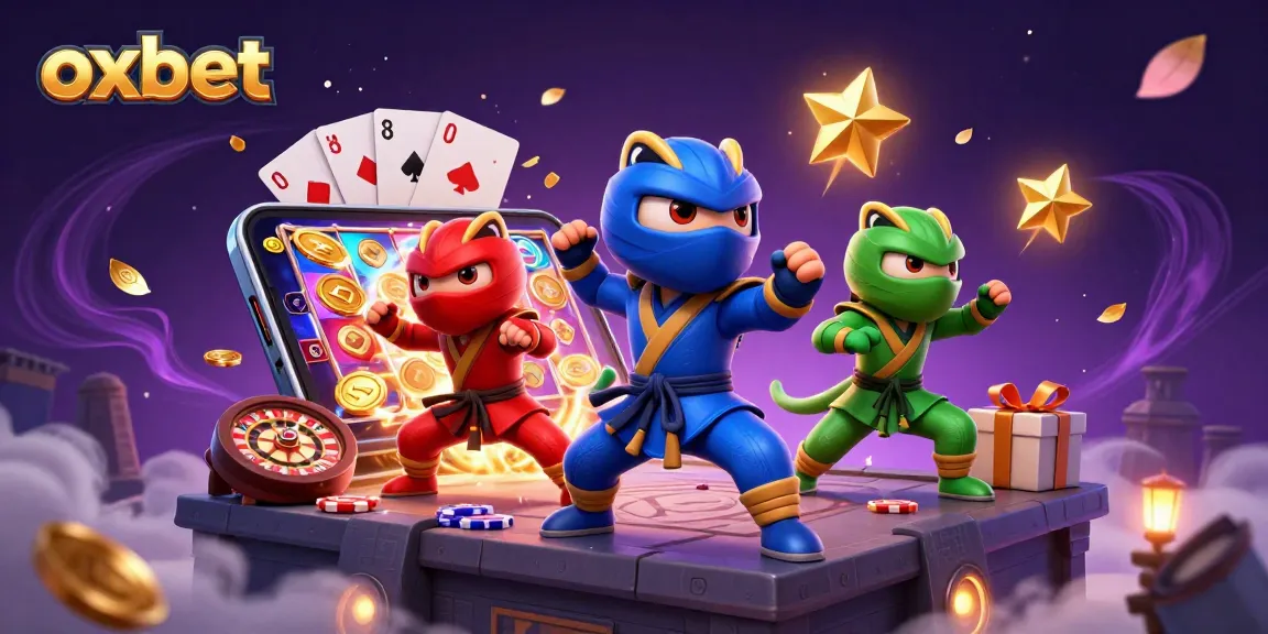 Engage with exciting gameplay at oxbet while ninja chameleons perform thrilling martial arts on graphic.