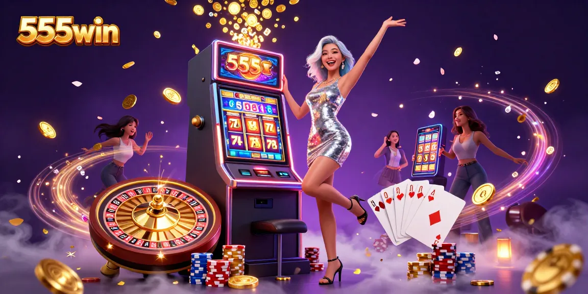 Experience the excitement of 555win with cascading coins, vibrant slot action, and jackpot thrills.