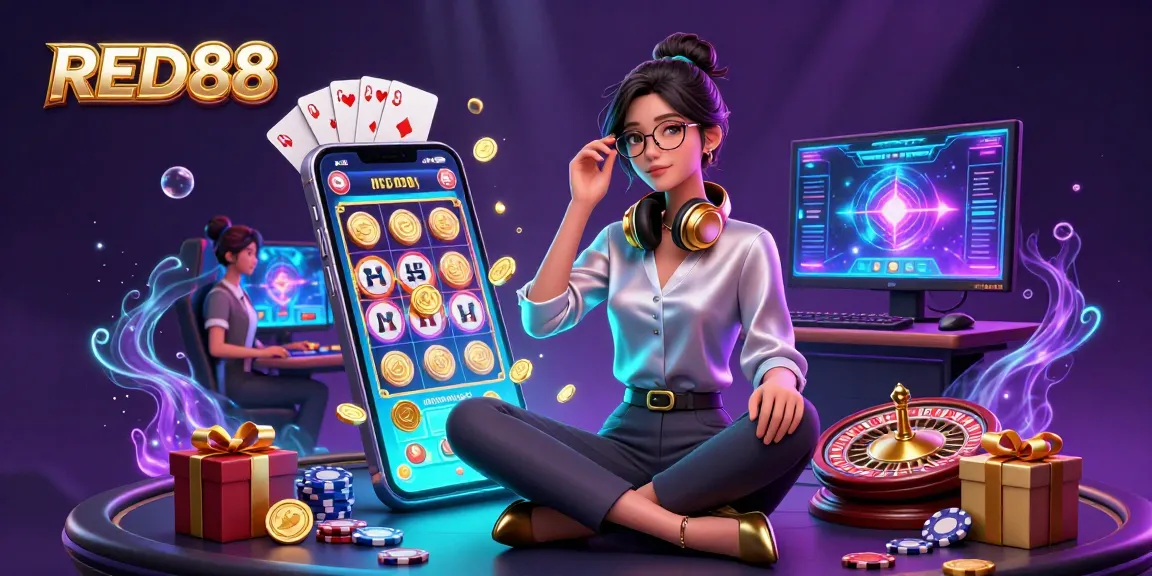 Engage with RED88 as our gamer showcases vibrant casino games at an advanced setup.