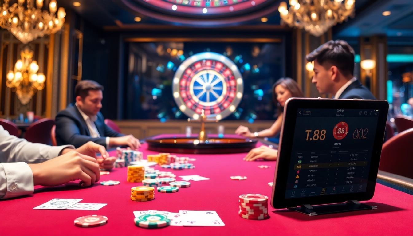 Experience thrilling action at https://ta88.la/ with high-stakes poker games filled with vibrant chips and dedicated players.