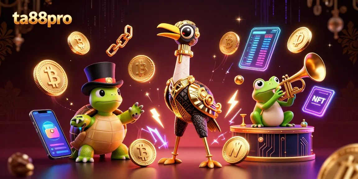 Engage in thrilling gaming at ta88pro, featuring vibrant 3D characters in an exciting casino scene.