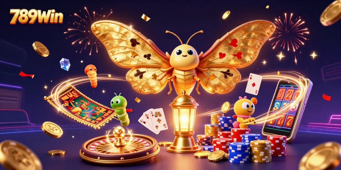 Experience thrilling gaming action with 789Win in this vibrant 3D casino scene.