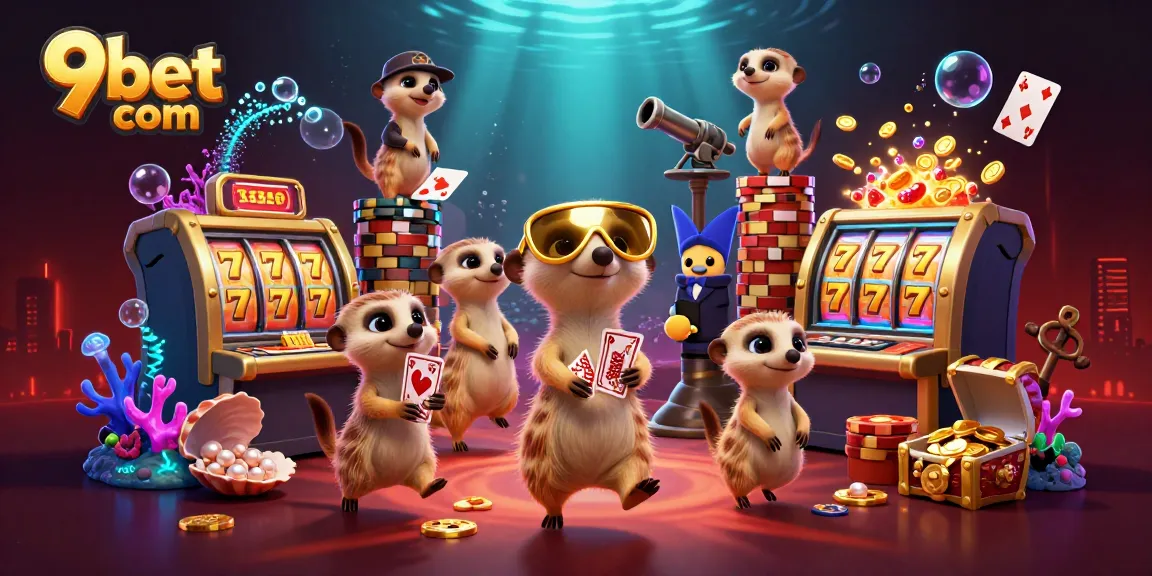 Play slots at 9bet com with lively meerkats in a colorful casino atmosphere.