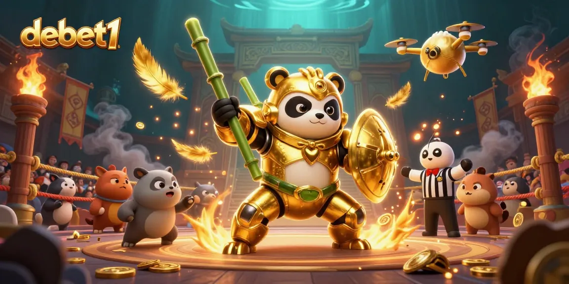 Join the action with debet1 as players battle in a vibrant 3D casino arena.